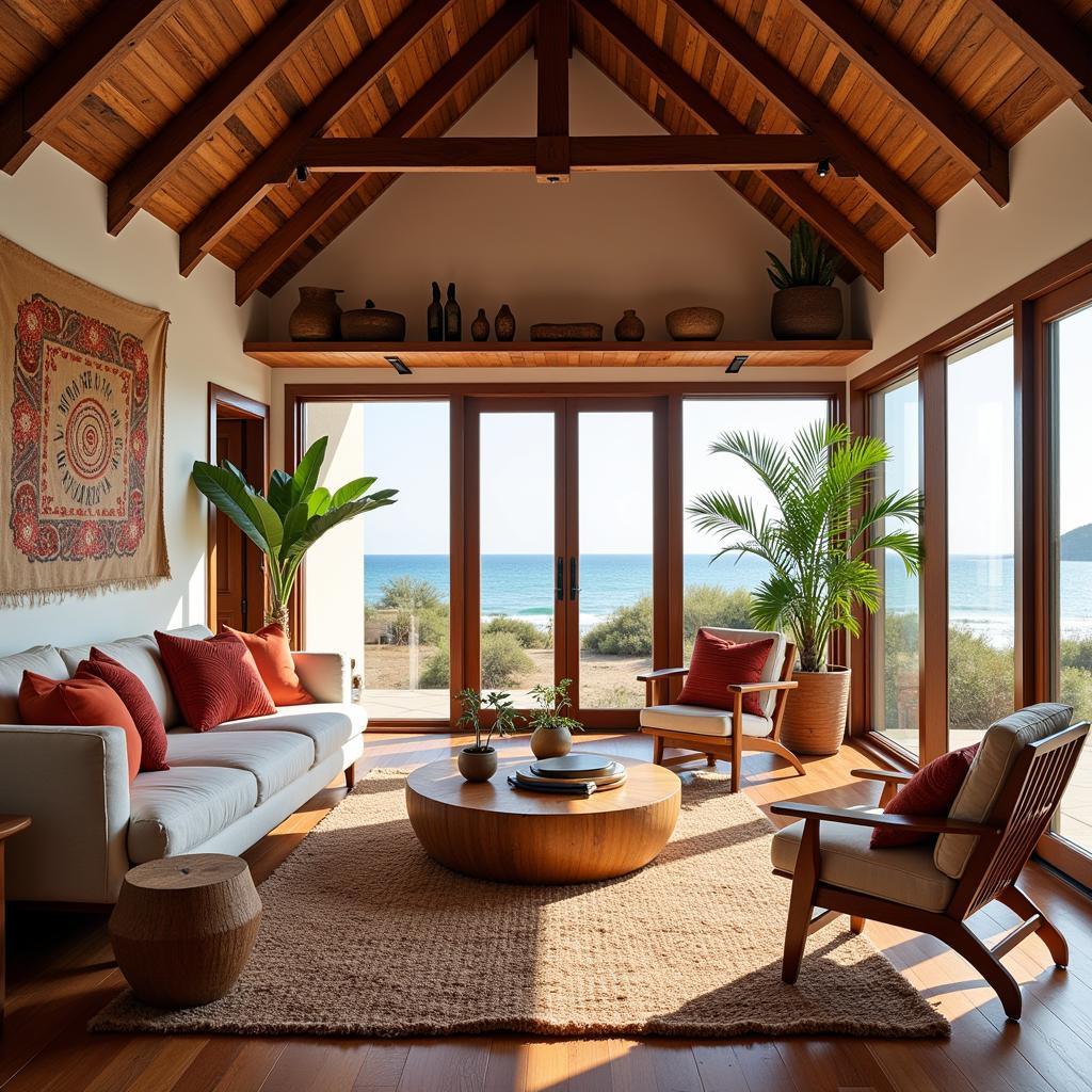 African beach house interior design with local crafts