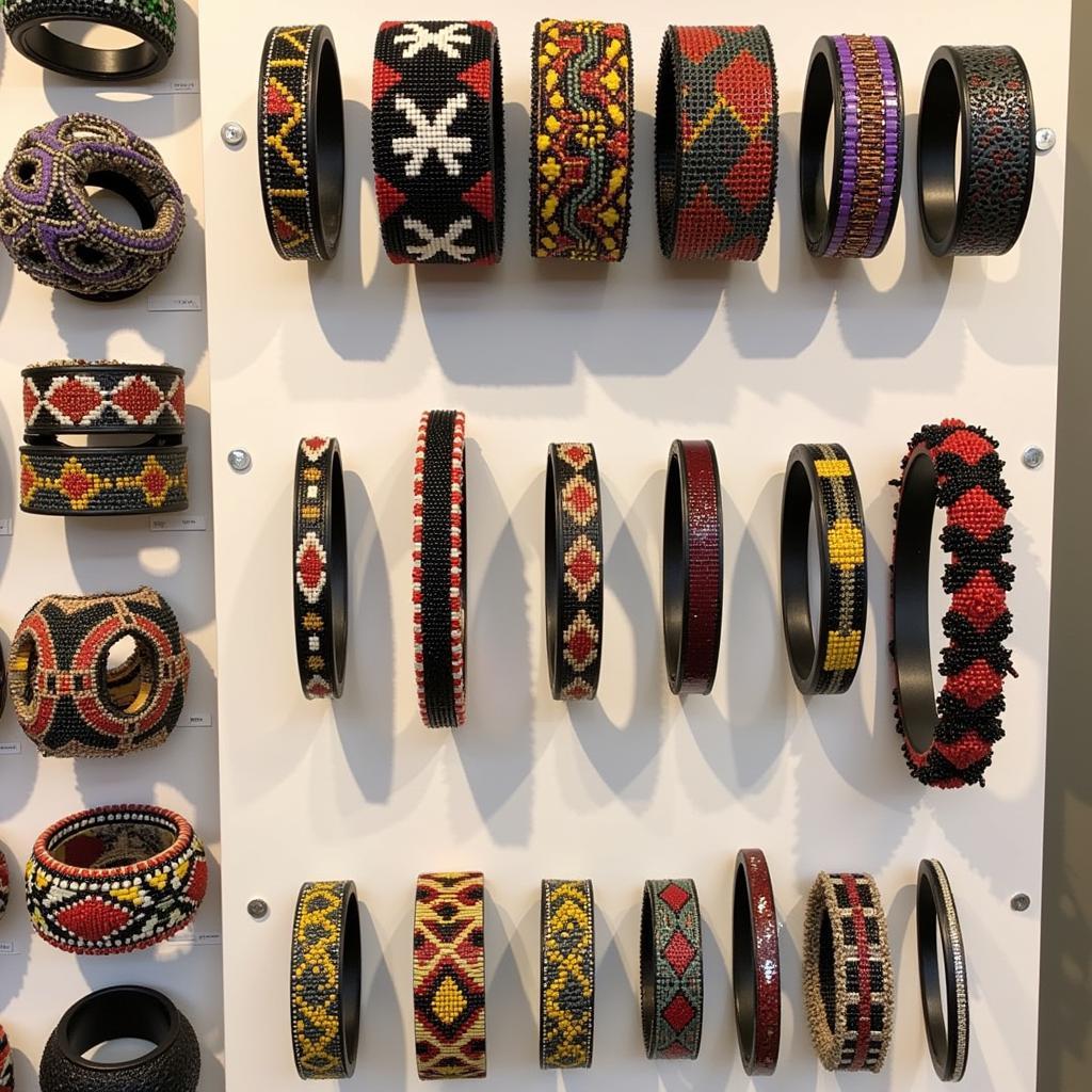 Modern interpretations of African beaded bangles.