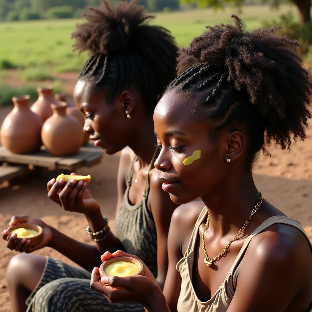 African Women Engaging in Traditional Beauty Practices