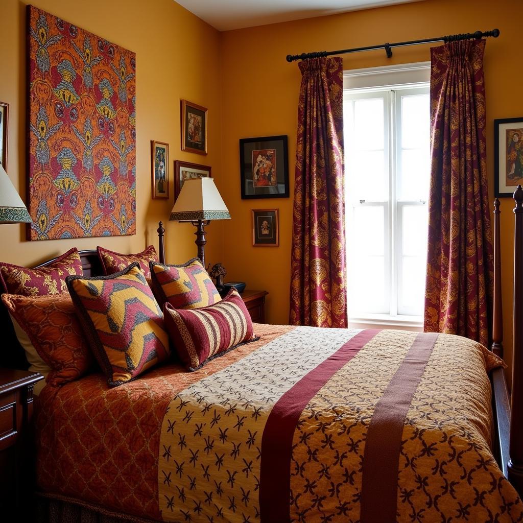 African Bedroom with Vibrant Textiles and Patterns