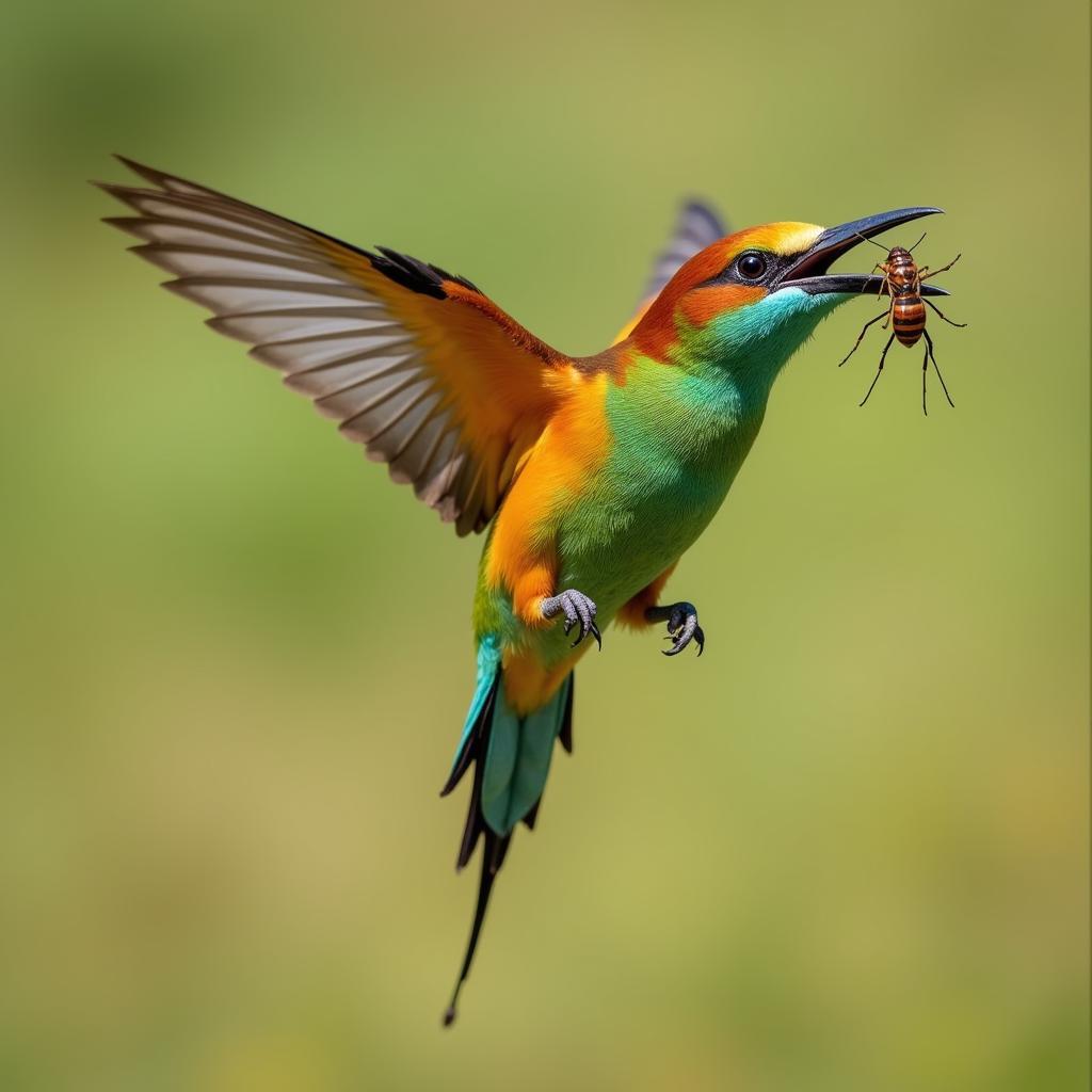 African bee-eater catching an insect mid-flight