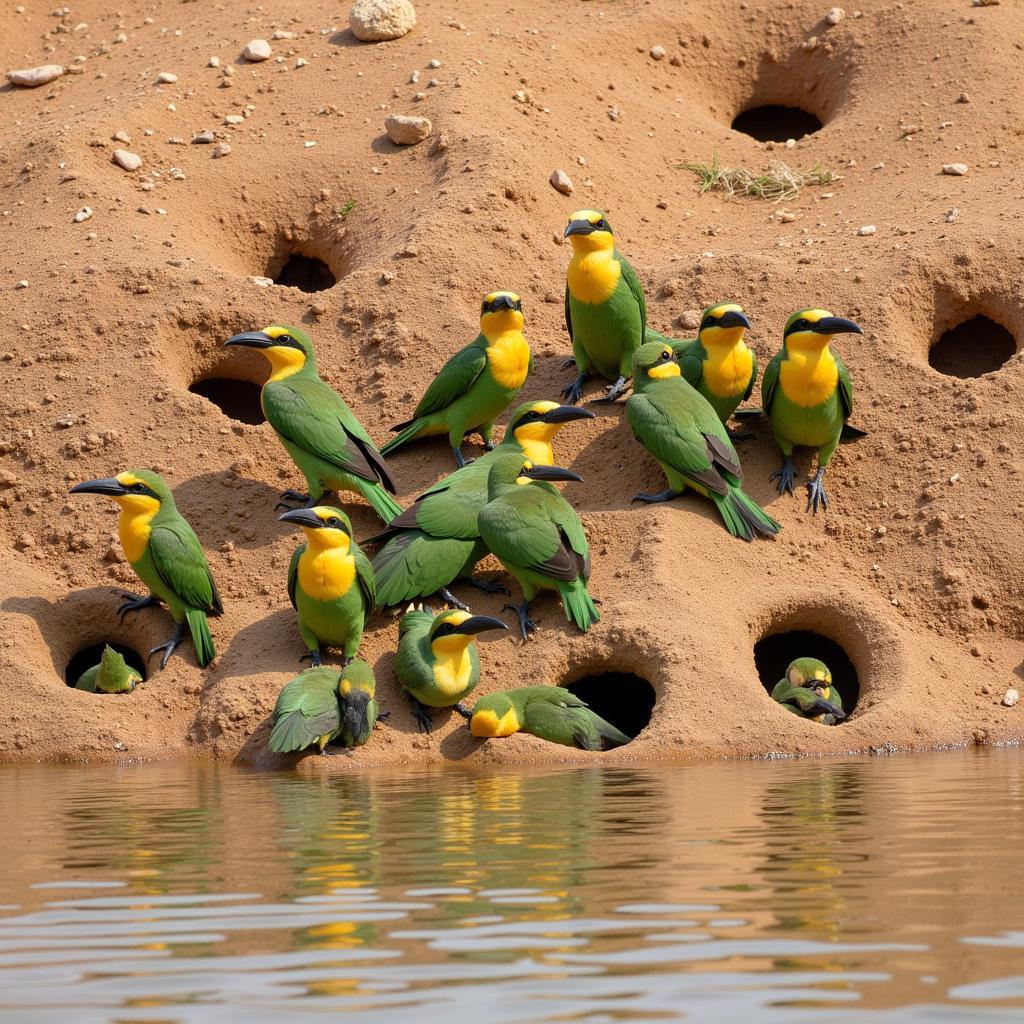 African Bee-eaters nesting in a colony