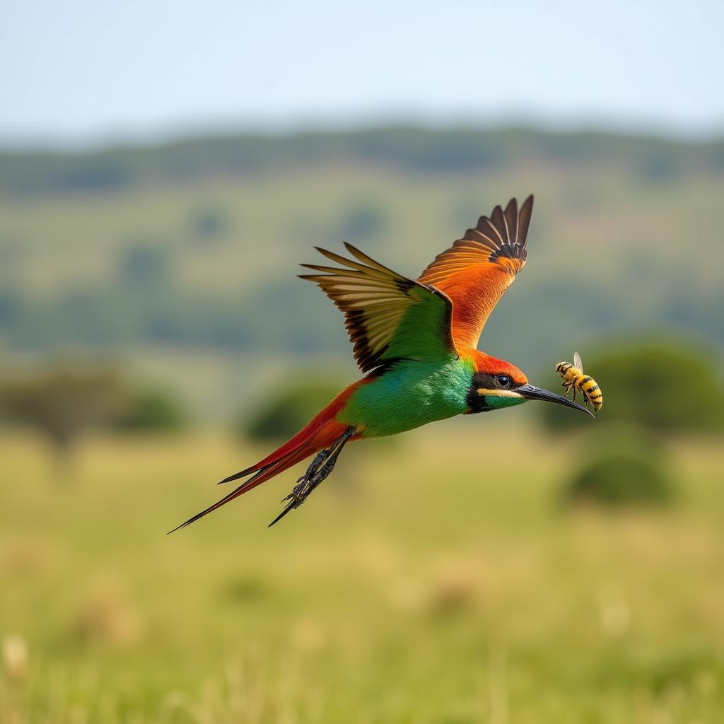 African Bee-eater catching a bee mid-air