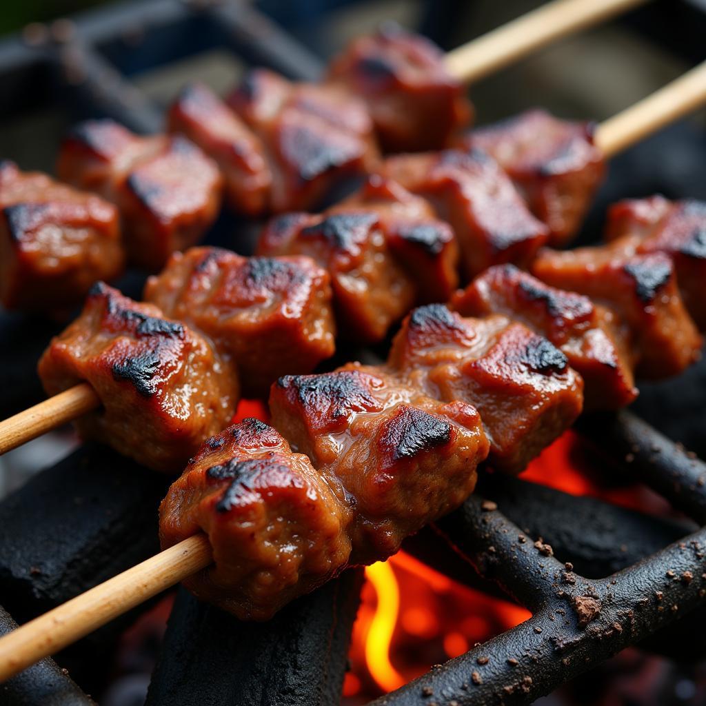 Sizzling African Beef Suya Skewers on a Grill