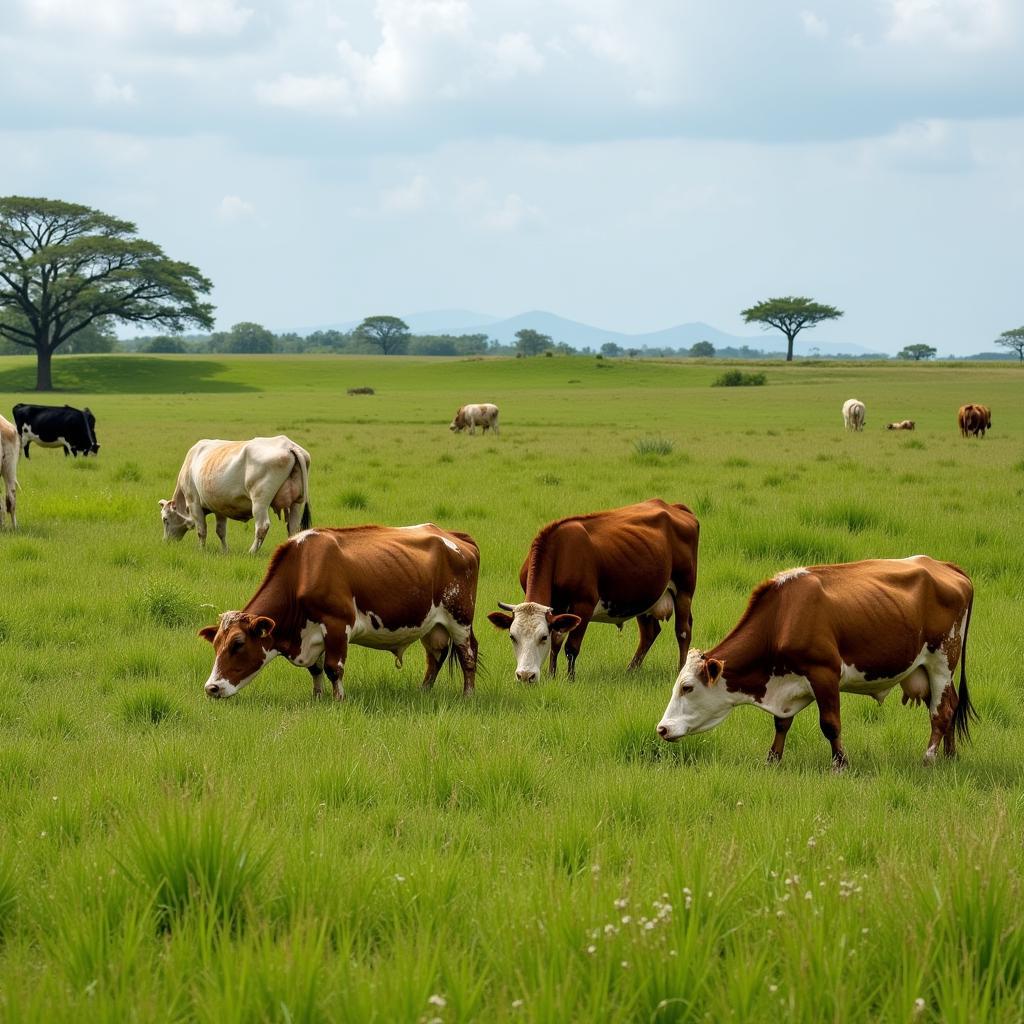 Livestock grazing on a field of African Bermuda grass.