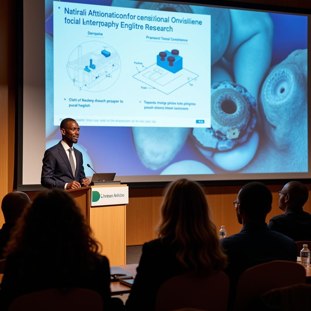 African biomedical engineer presenting research at international conference