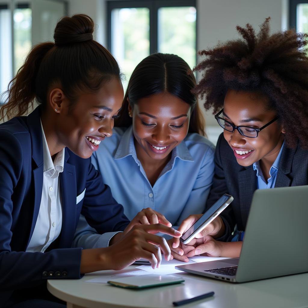 African biomedical engineers collaborating on a mobile health project