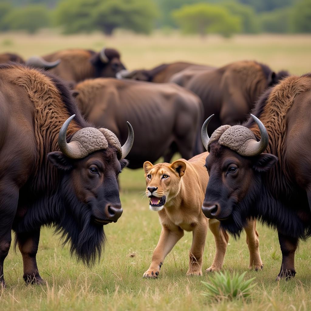 African Bison Defending against Predators