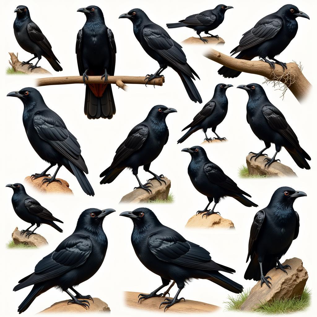 African Black Bird Diversity - Various Species in their Natural Habitats