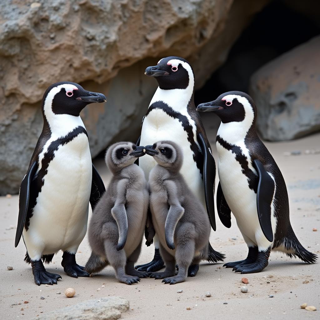 African Black Footed Penguin Family