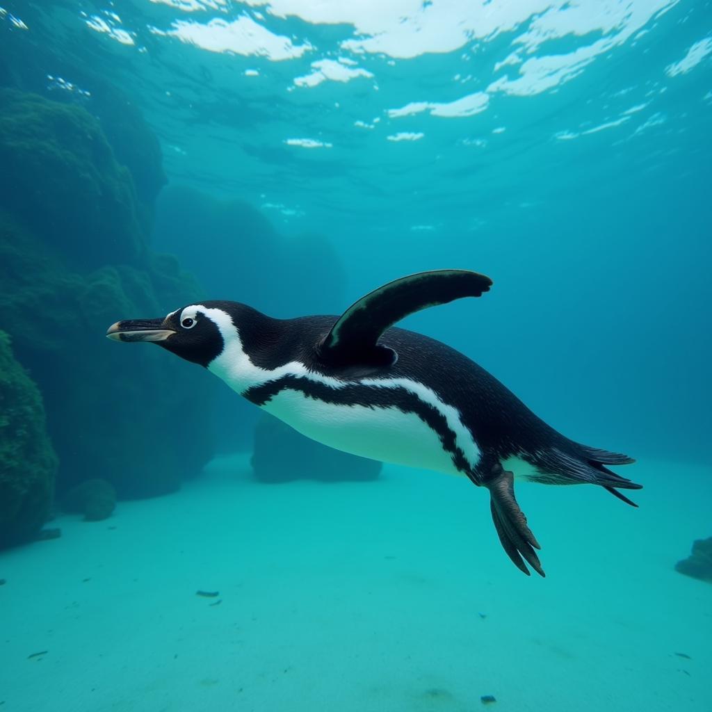 African Black Footed Penguin Swimming Underwater