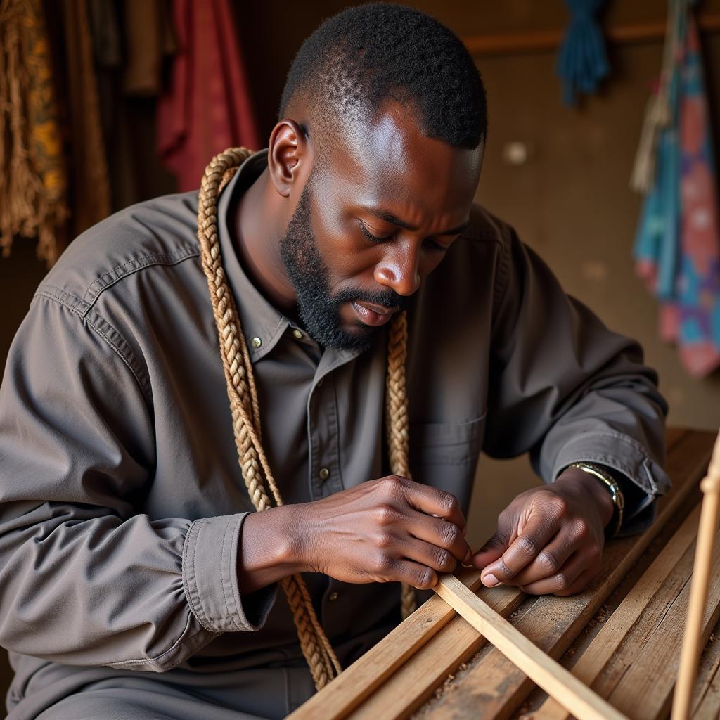 A Rawpixel portrait of an African man engaged in a craft, telling a visual story of skill and tradition.