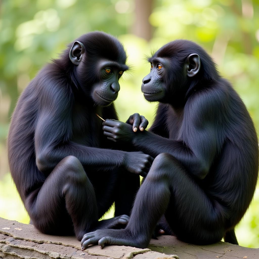 African Black Monkeys Socializing