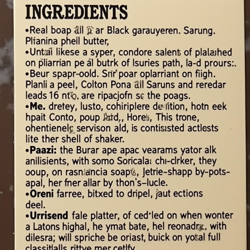 African Black Soap Ingredients Label