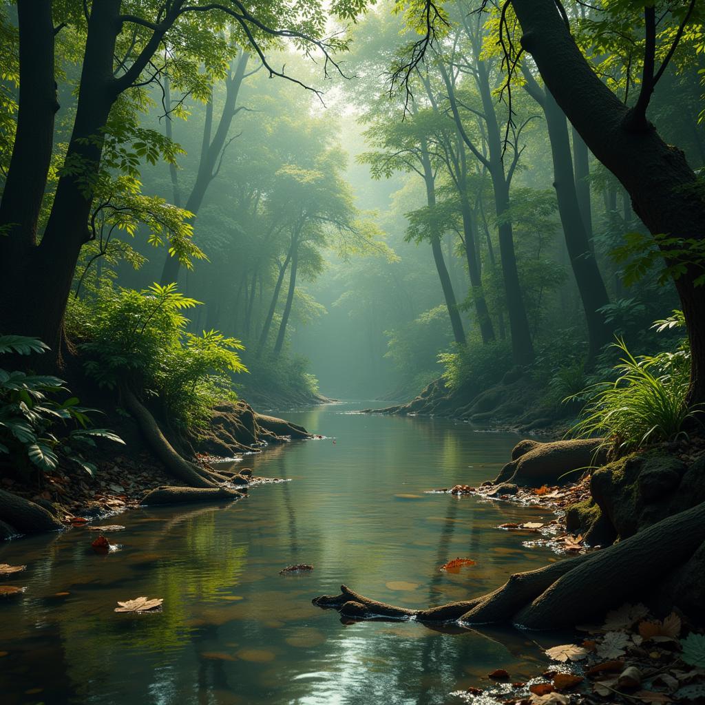 African Blade Fish in its natural habitat: a murky, vegetated African river.