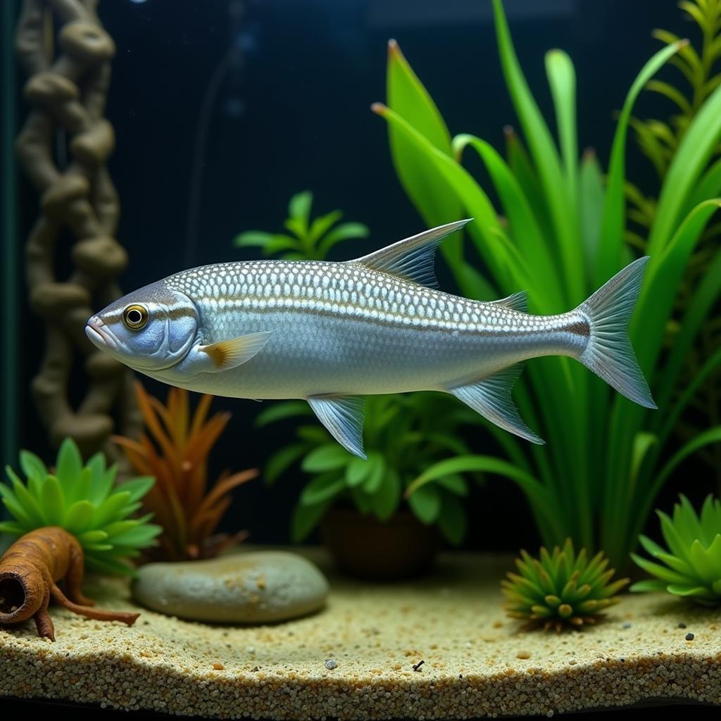 African Blade Fish gracefully swimming in a home aquarium.