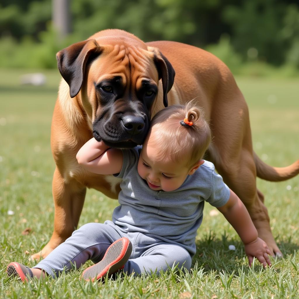 African Boerboel Playing with Child