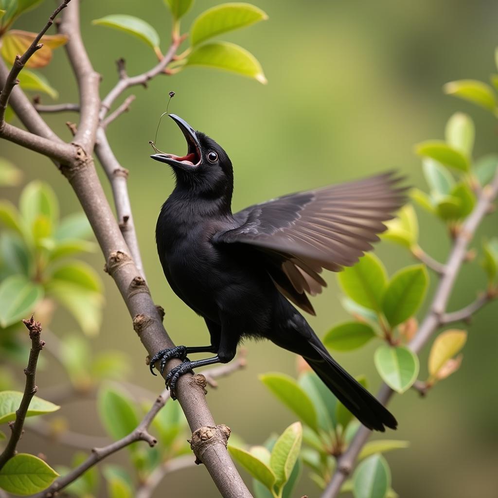 African Boubou hunting insects in the bush