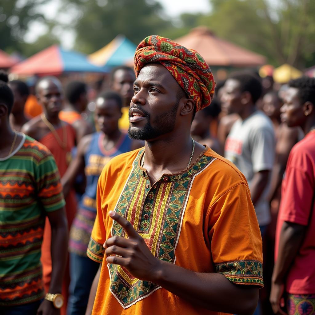 African Bouncer Maintaining Order at a Community Event