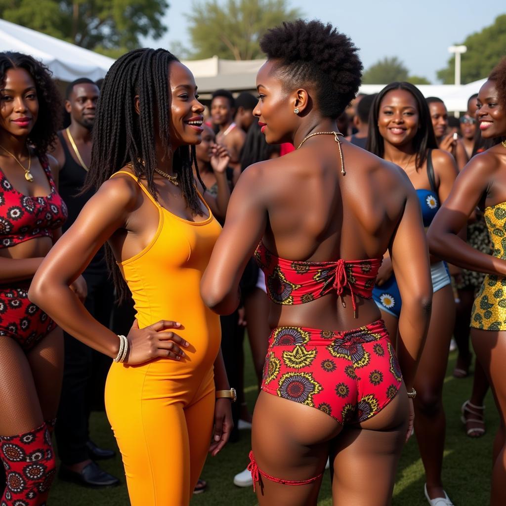 People wearing African boutique spandex at a cultural event, showcasing their pride and connection to their heritage.