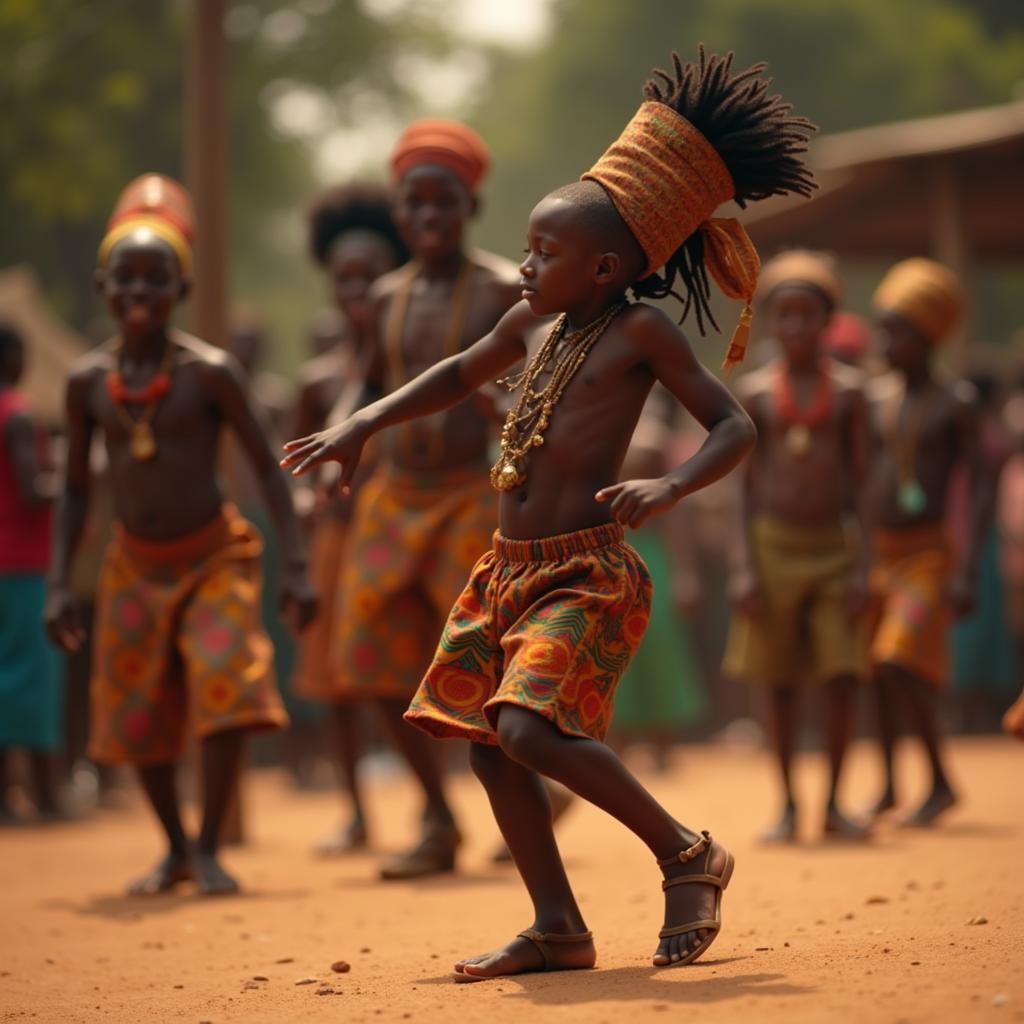 African Boy Dancing in Traditional Costume GIF