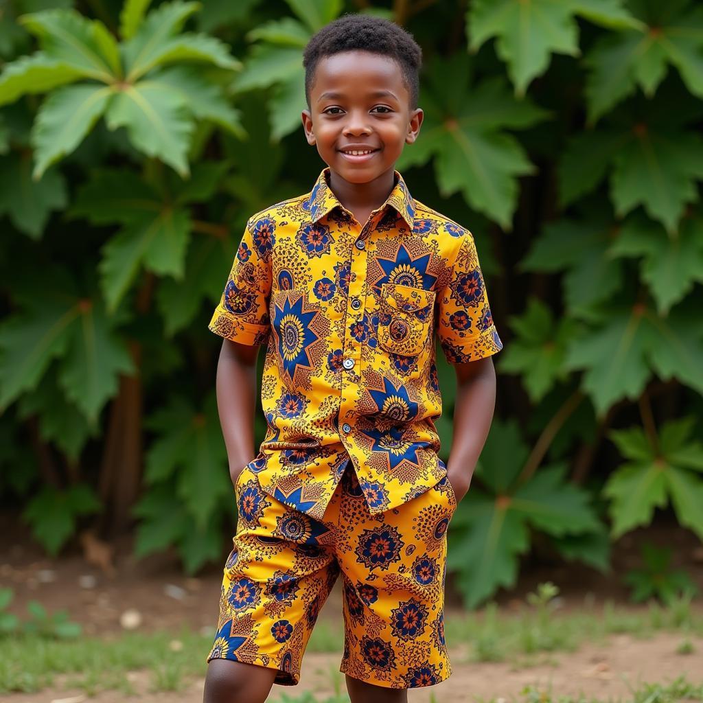 African boy modeling clothing in vibrant prints