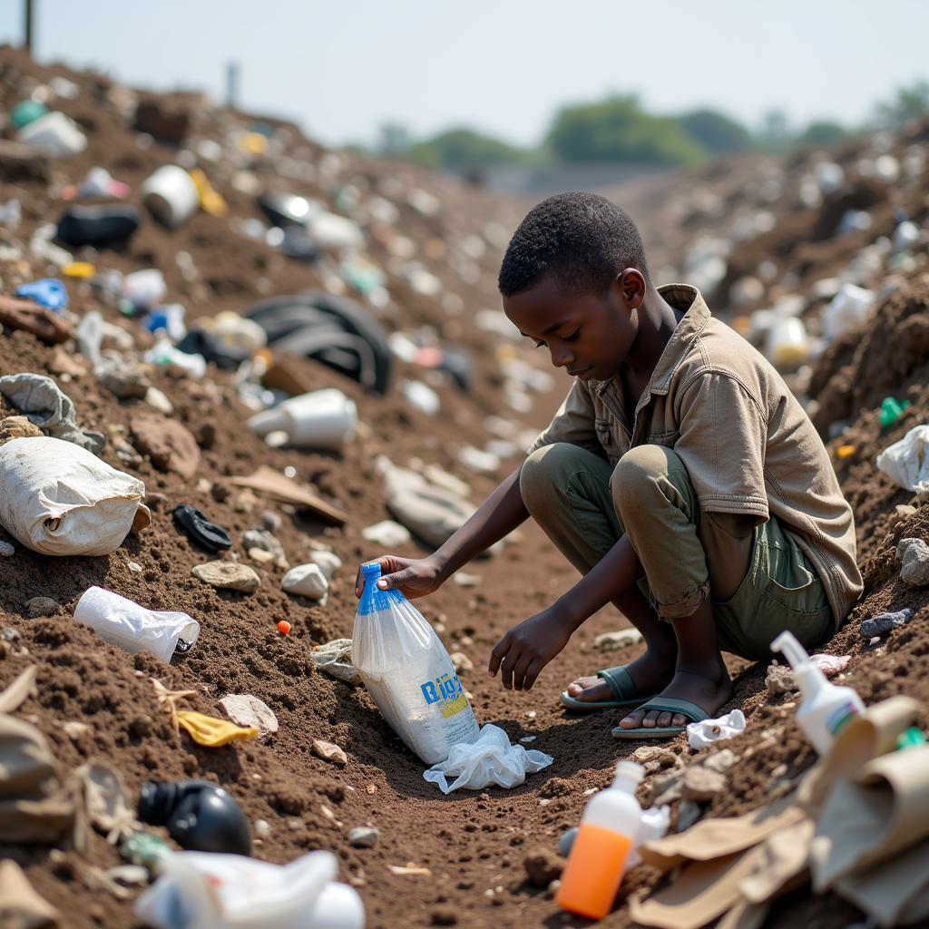 African boy searching a garbage dump