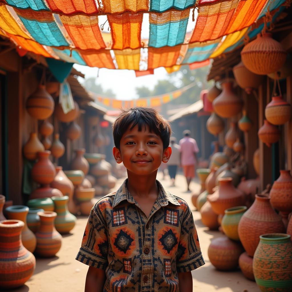 African boy selling handcrafted goods