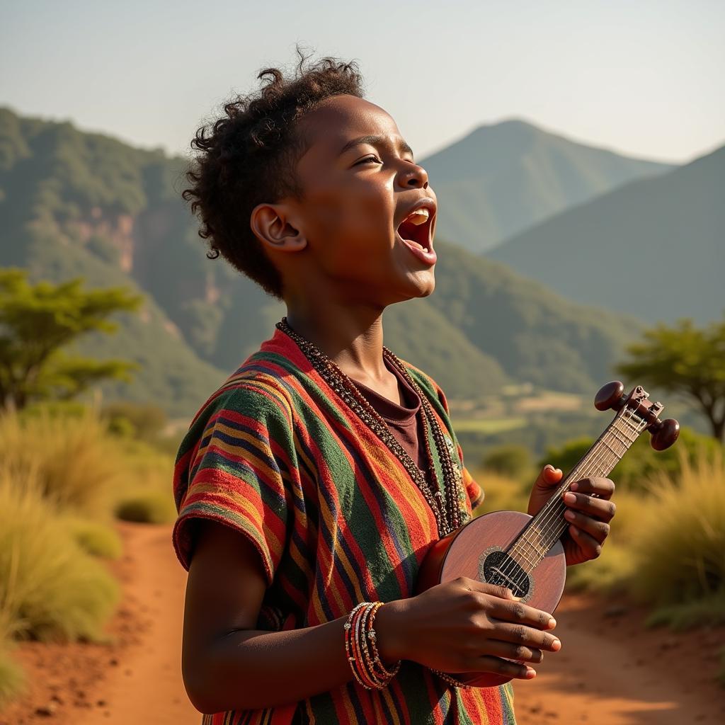 African Boy Singing a Nepali Folk Song