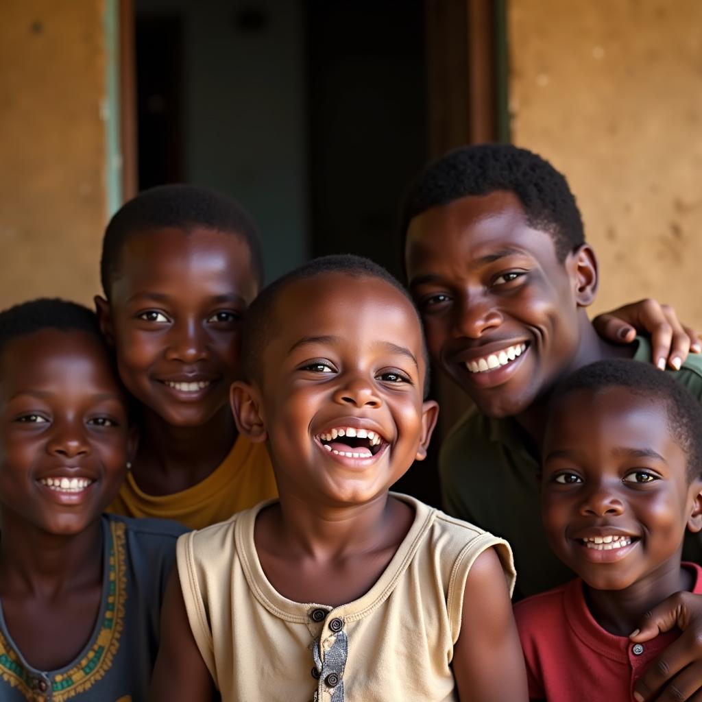 African Boy Smiling with Family