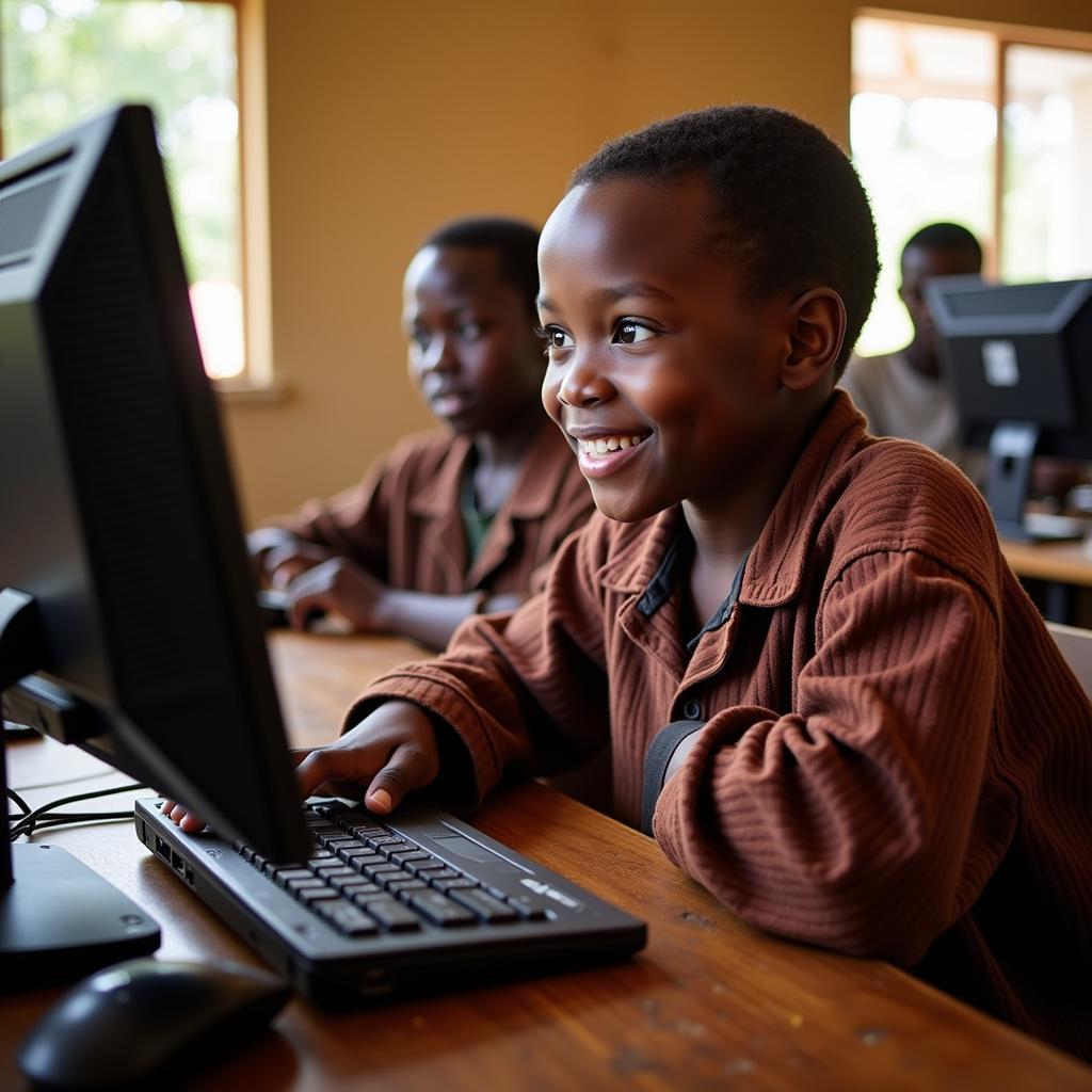 African Boy Exploring Technology