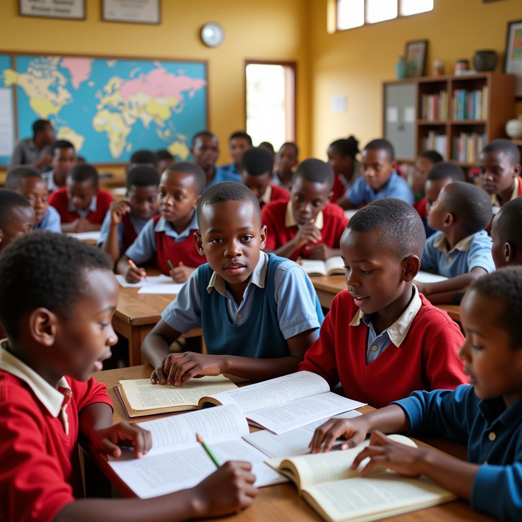 African boys learning in a classroom