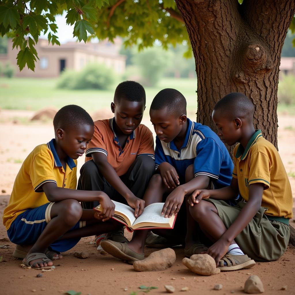 African boys studying with limited resources