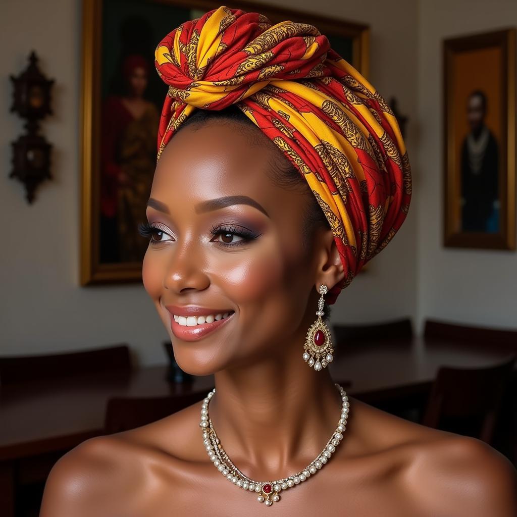 African Bride with Short Hair and Traditional Headwrap