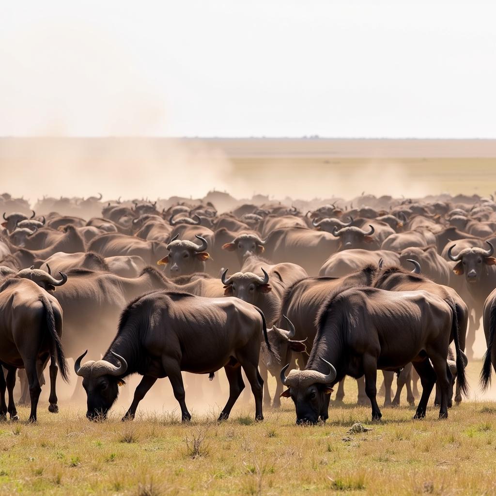 African Buffalo Herd on Serengeti Plains