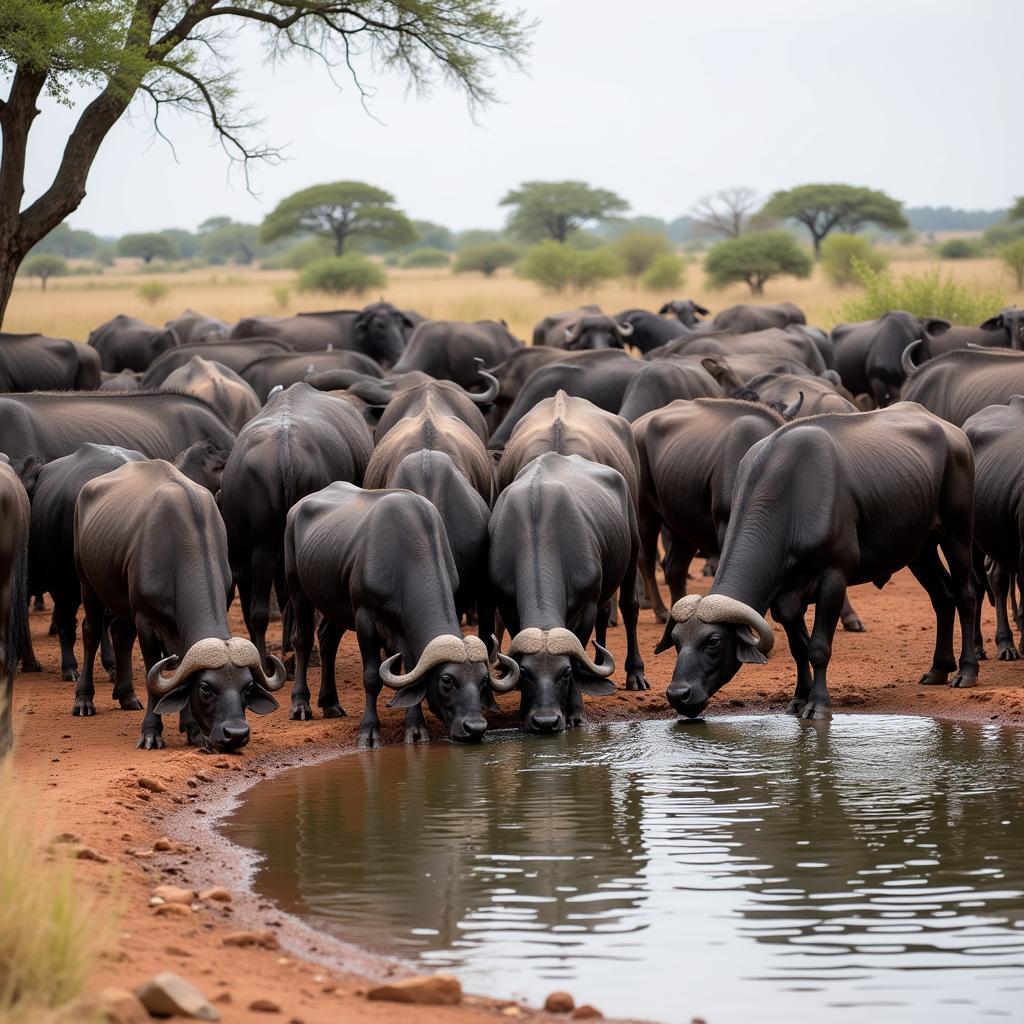 African Buffalo Herd at a Watering Hole