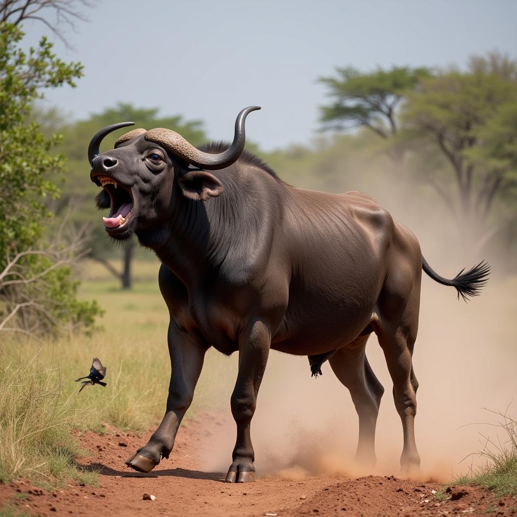 African buffalo roaring in its natural habitat