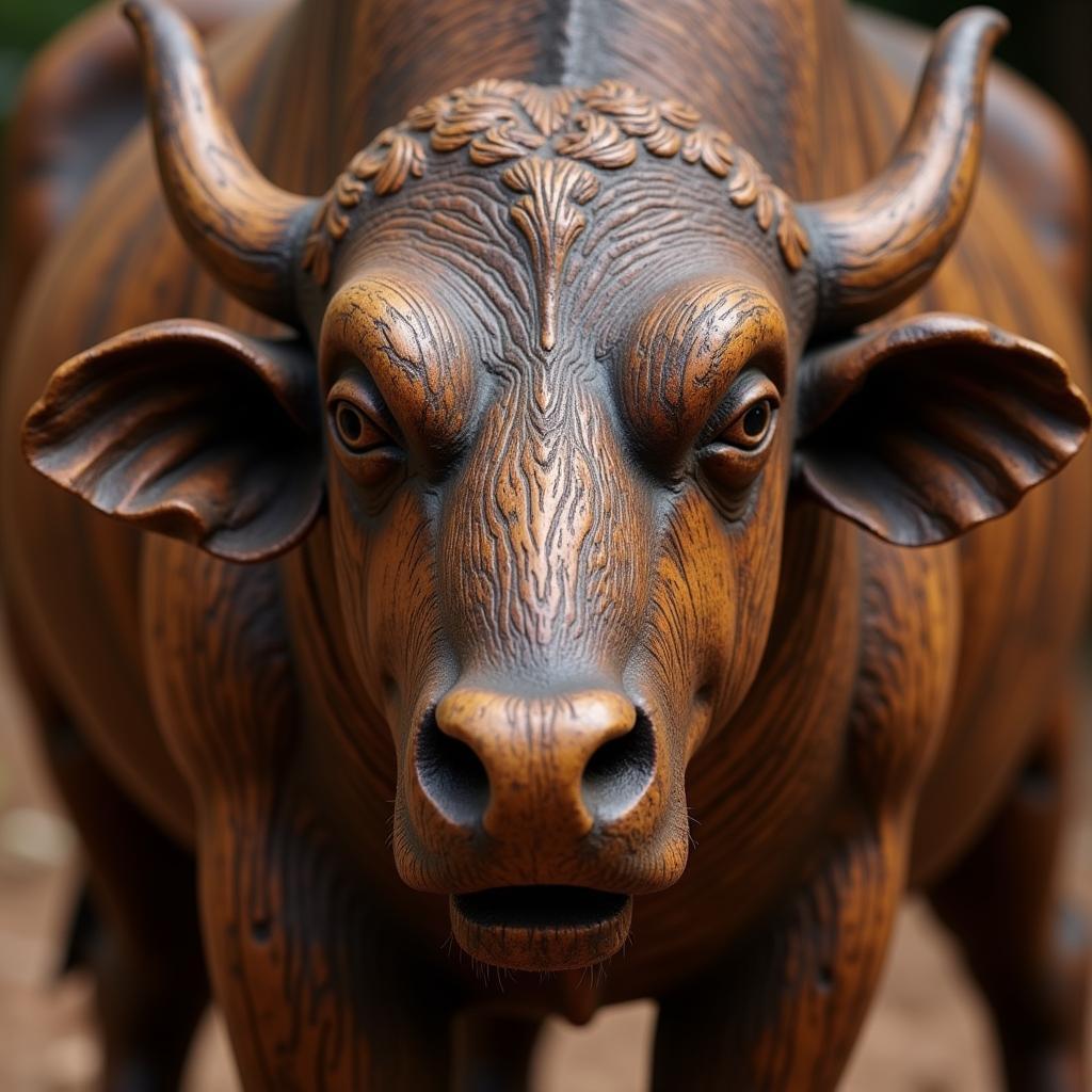 Traditional African Buffalo Wood Carving