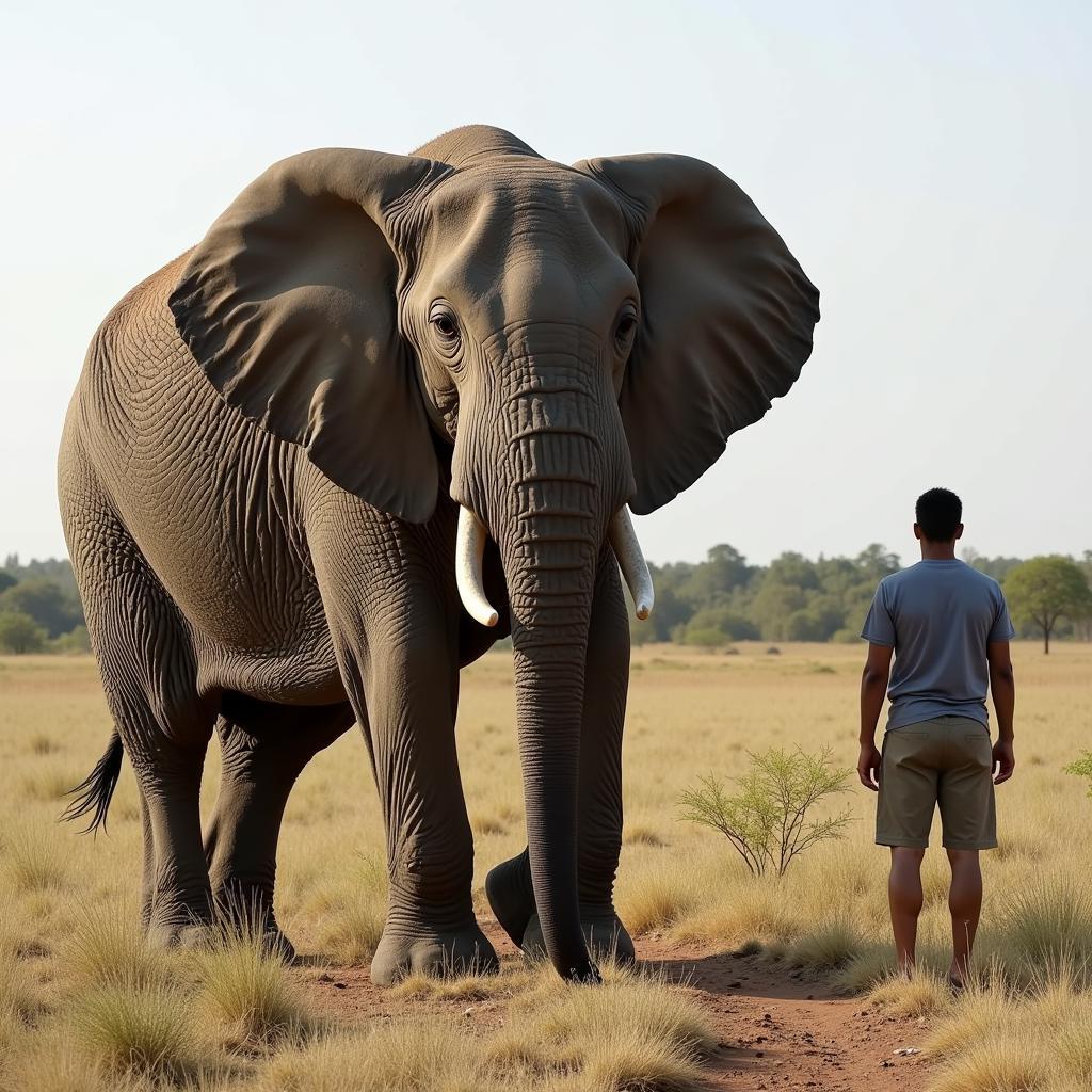 Comparison of African Bull Elephant Size with a Human