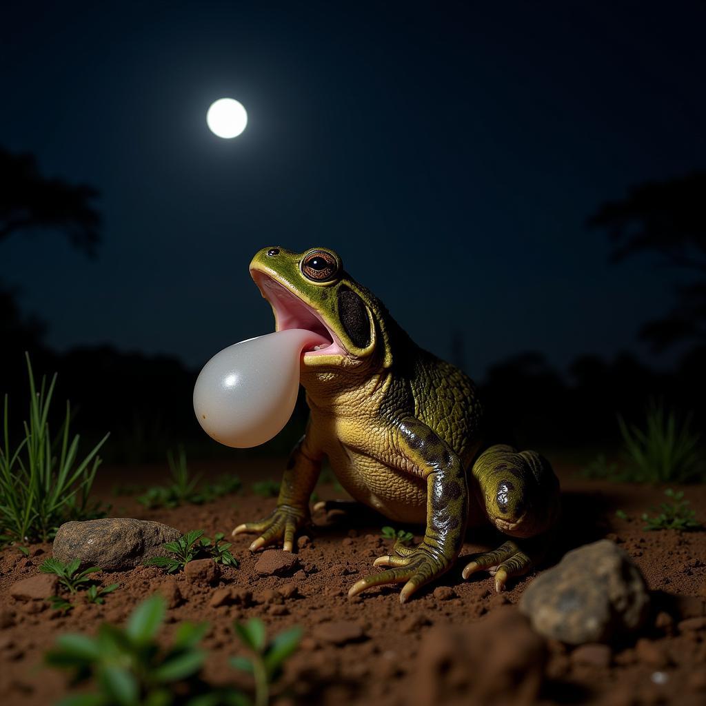 African Bullfrog Croaking at Night