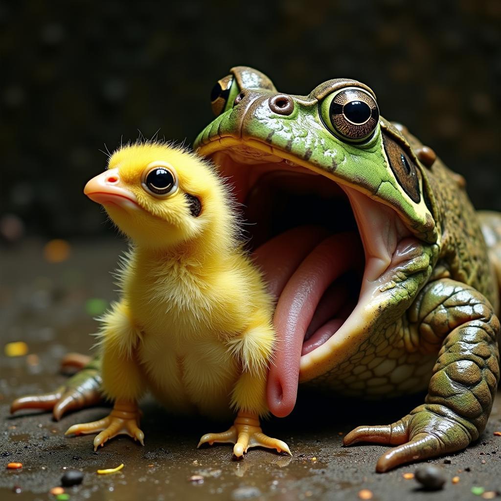 African Bullfrog Devouring a Chick