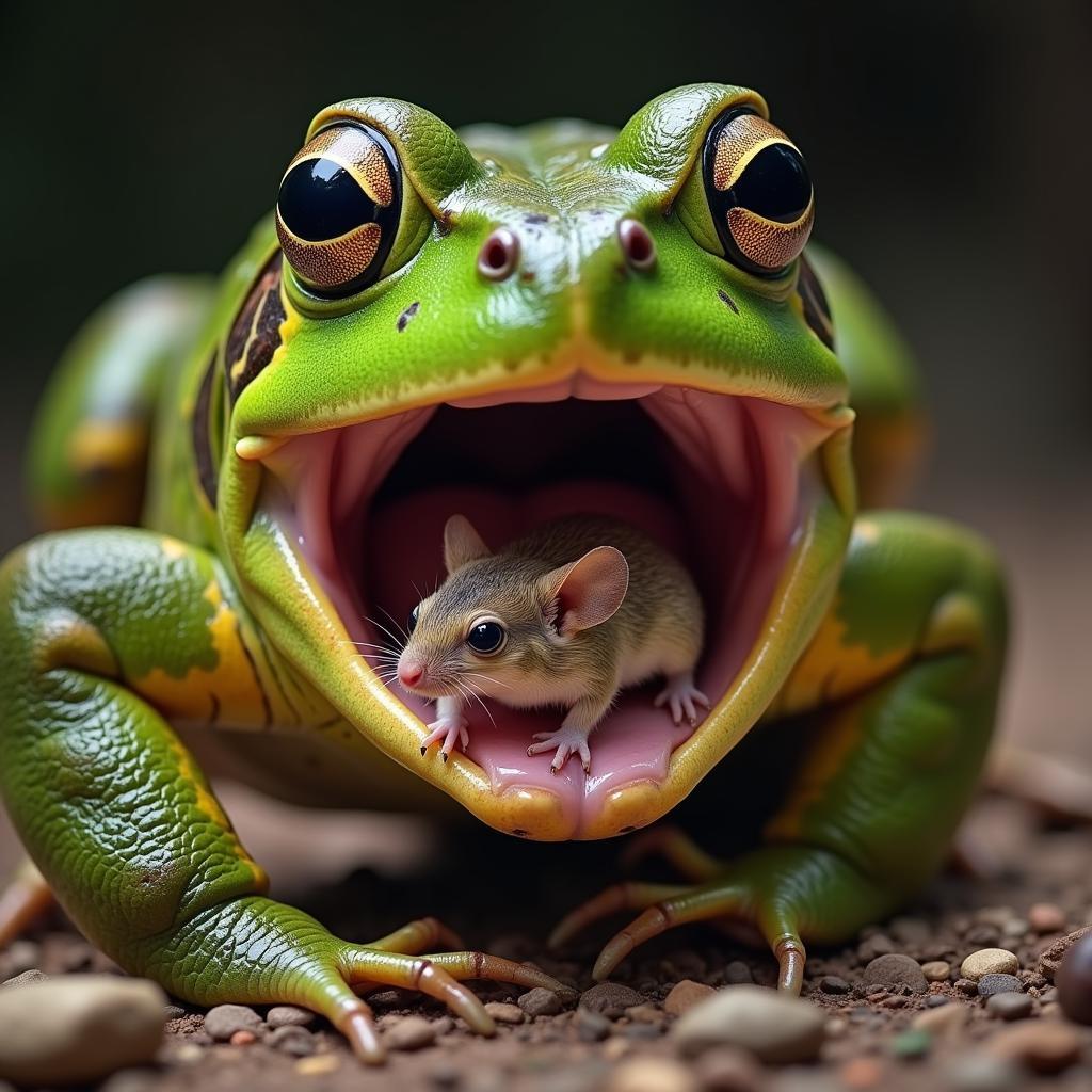 African Bullfrog Consuming a Mouse