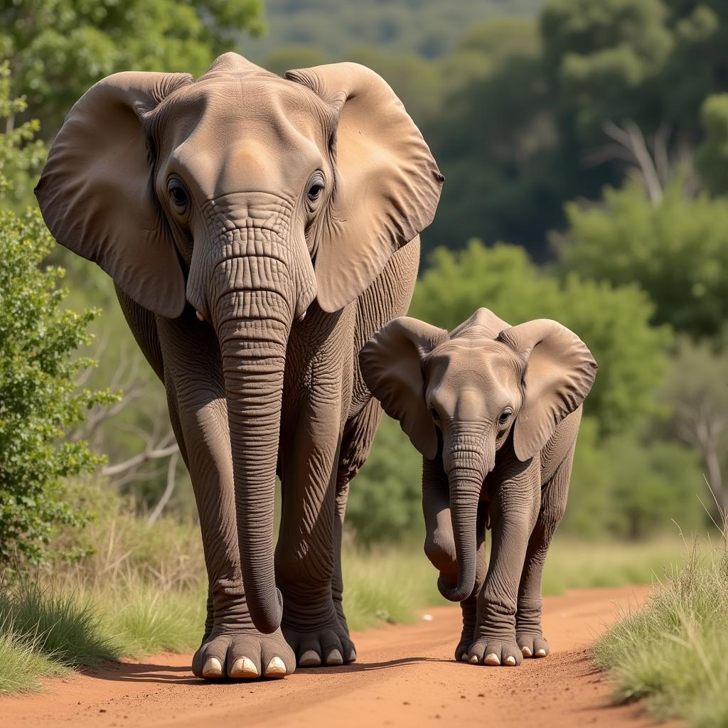 African Bush Elephant Calf and Mother: Bond and Protection