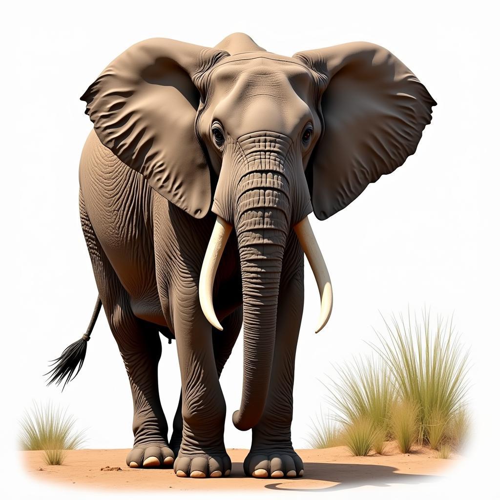 African Bush Elephant Physical Characteristics: Large ears, long trunk, and impressive tusks.