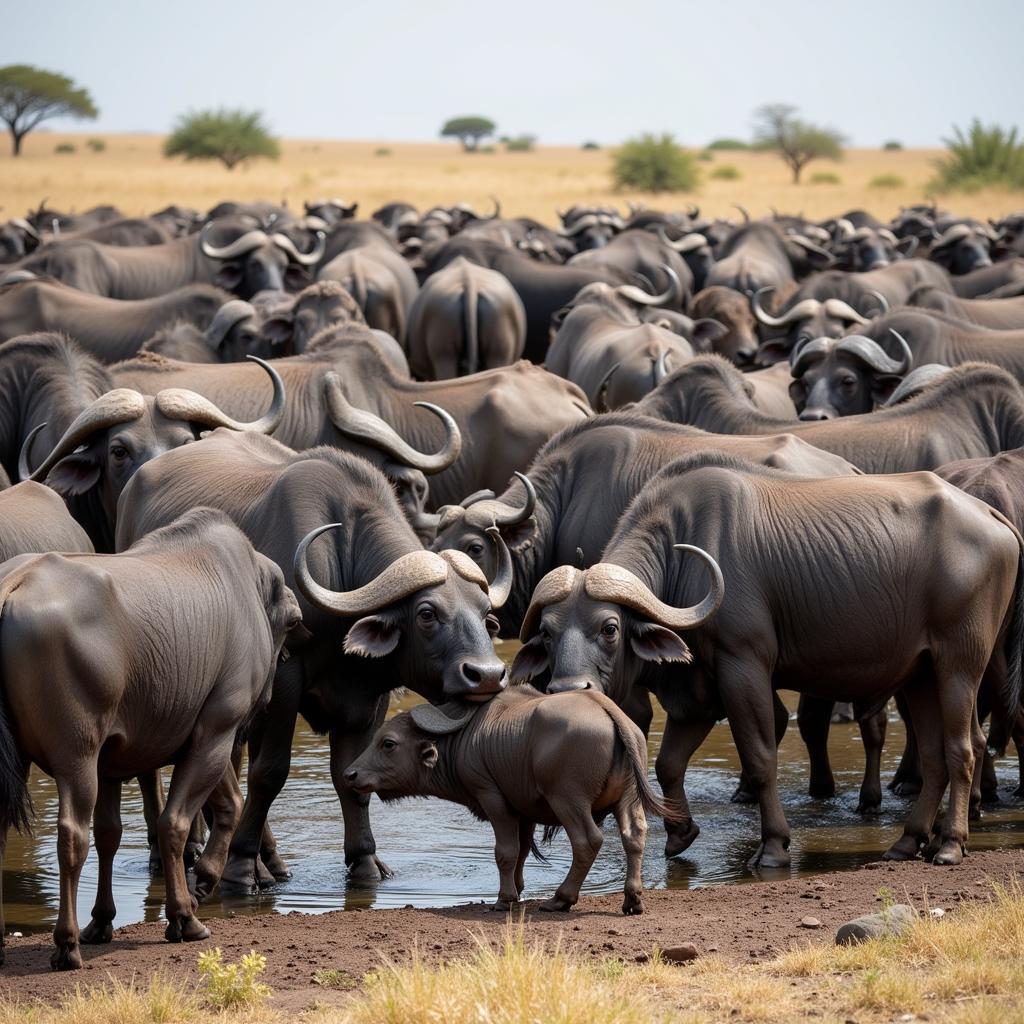 African Cape Buffalo Herd at a Waterhole