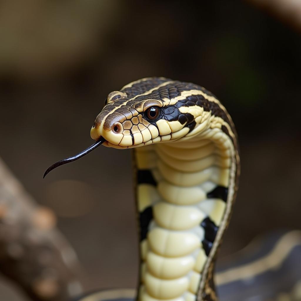 Close-up portrait of an African Cape Cobra showcasing its distinctive hood and markings.