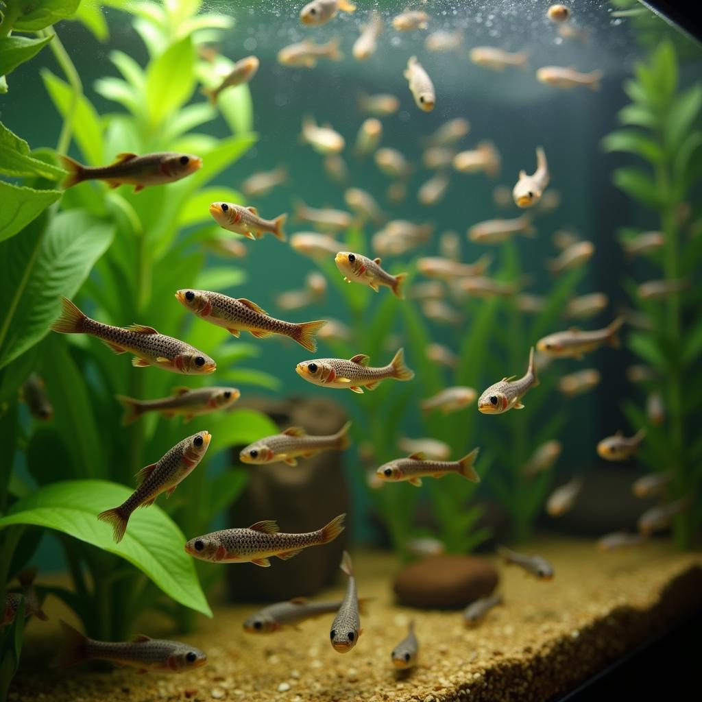 African catfish fry in a tank