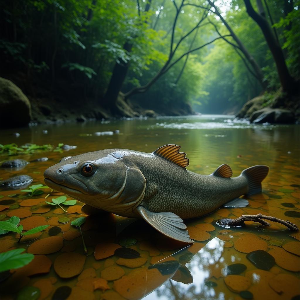 African catfish in its natural habitat, showcasing the surrounding environment