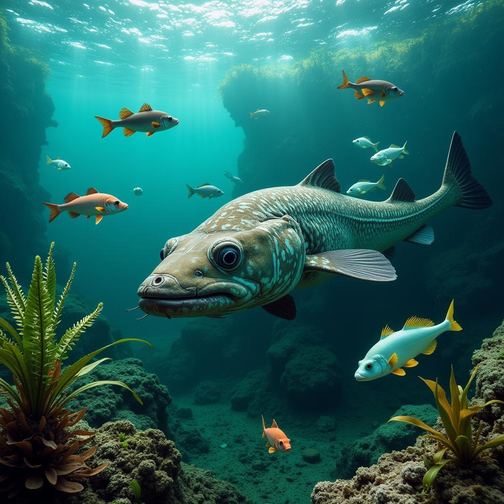 African catfish invading an Indian river ecosystem, outcompeting native species for resources.