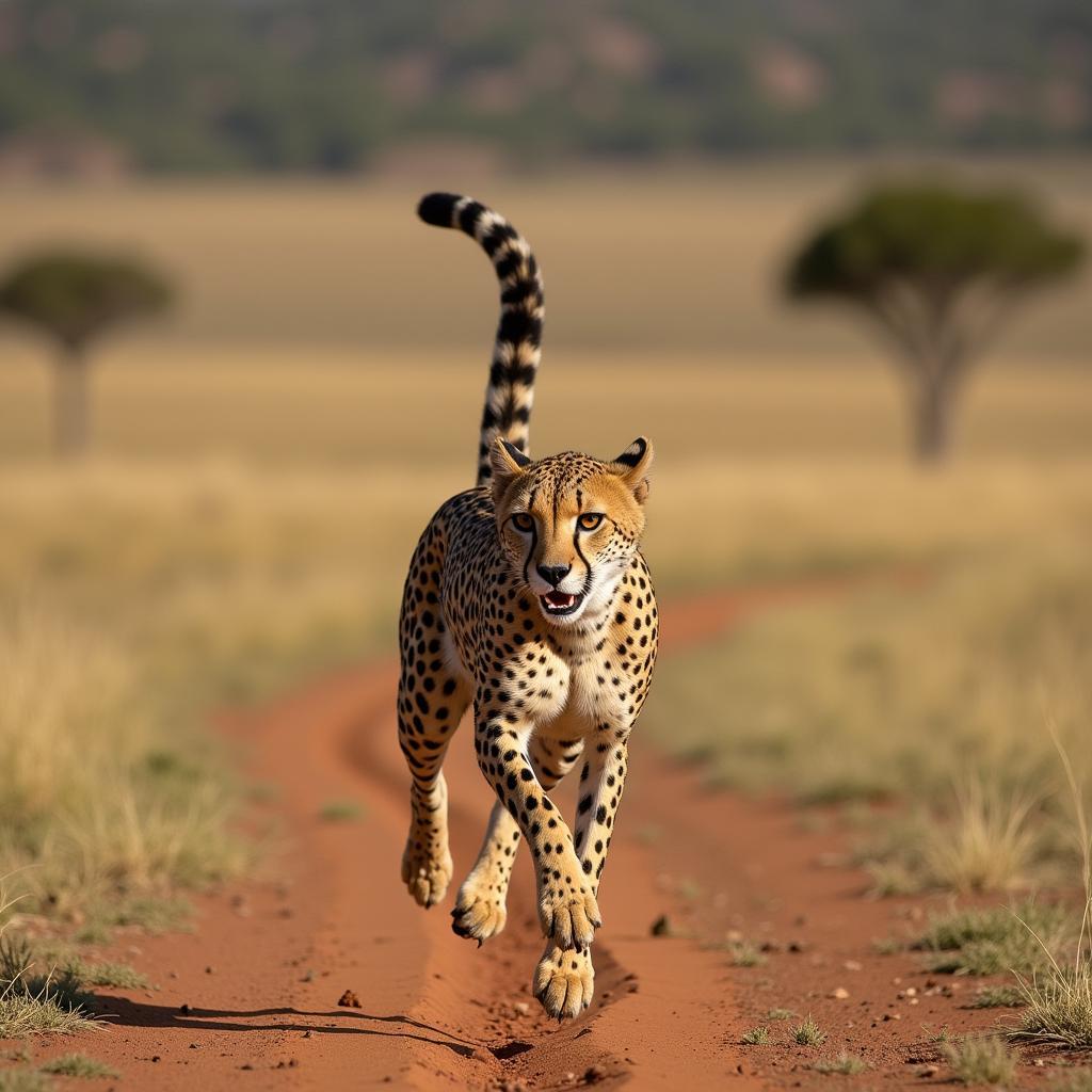 African Cheetah (Acinonyx jubatus) in full sprint